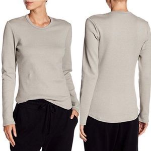 James Perse Hatched Jersey Crew Neck Tee Top Beige Long Sleeve Tan Size 3 Large